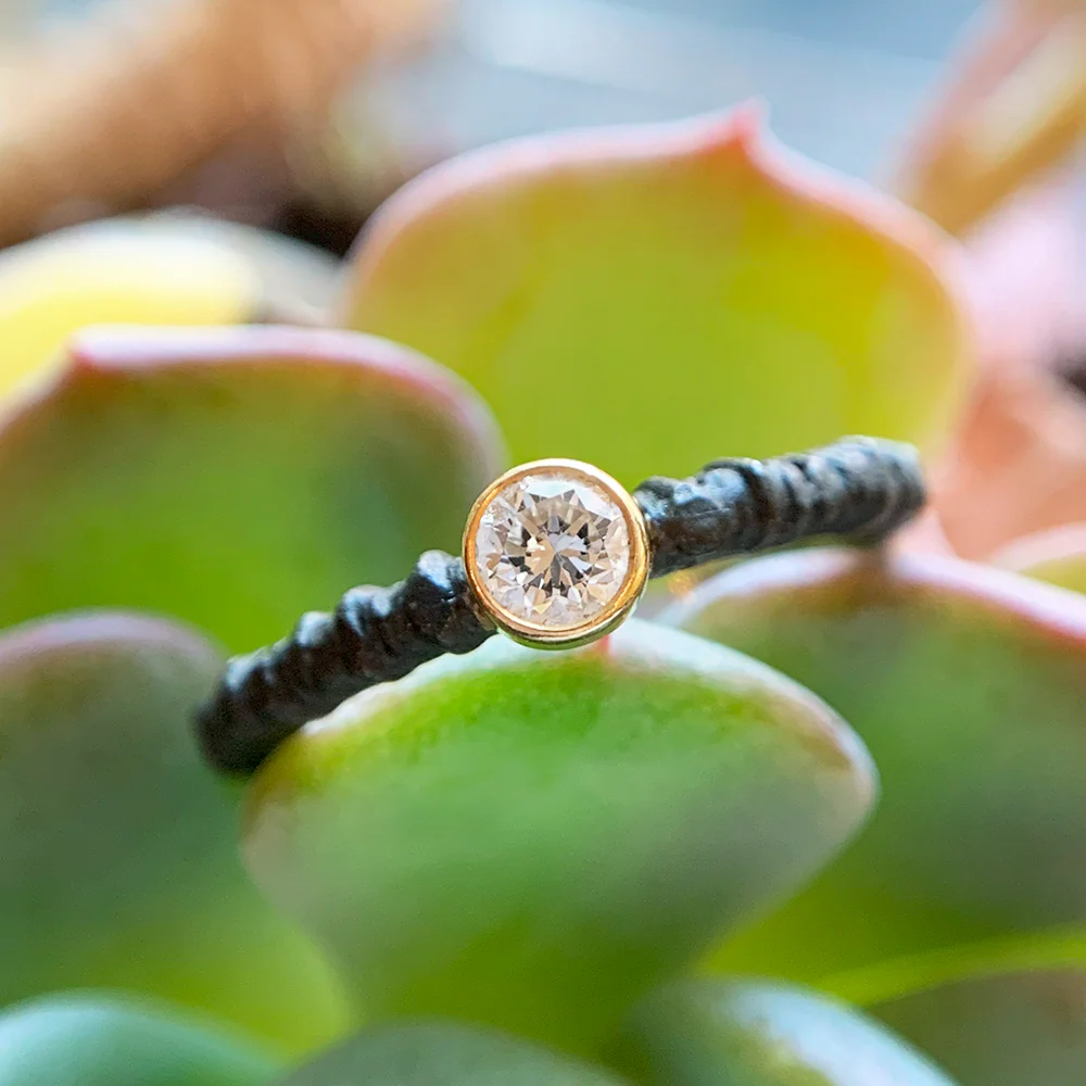Oxidized Cobalt Chrome Diamond Stacking Ring - "Pebble" - Image 2
