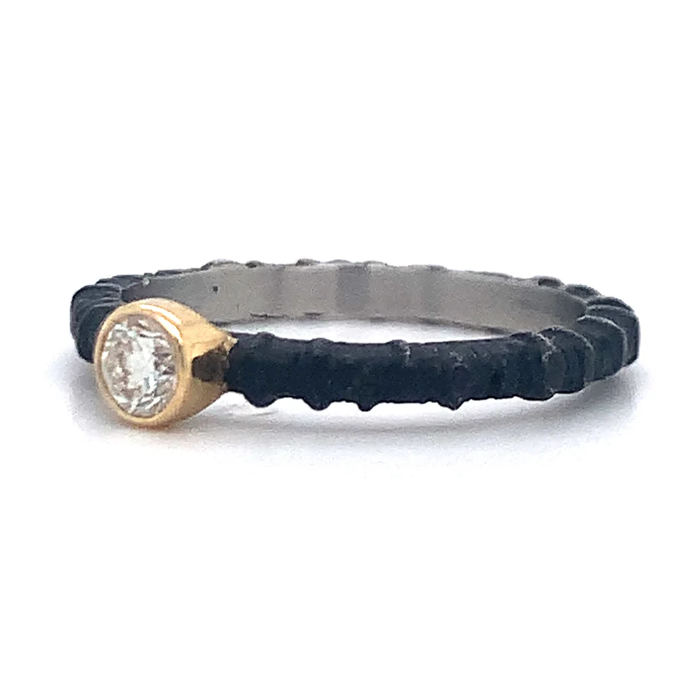 Oxidized Cobalt Chrome Diamond Stacking Ring - "Pebble" - Image 3