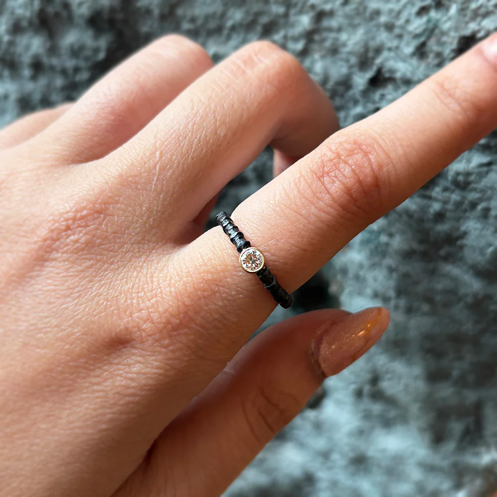Oxidized Cobalt Chrome Diamond Stacking Ring - "Pebble" - Image 6