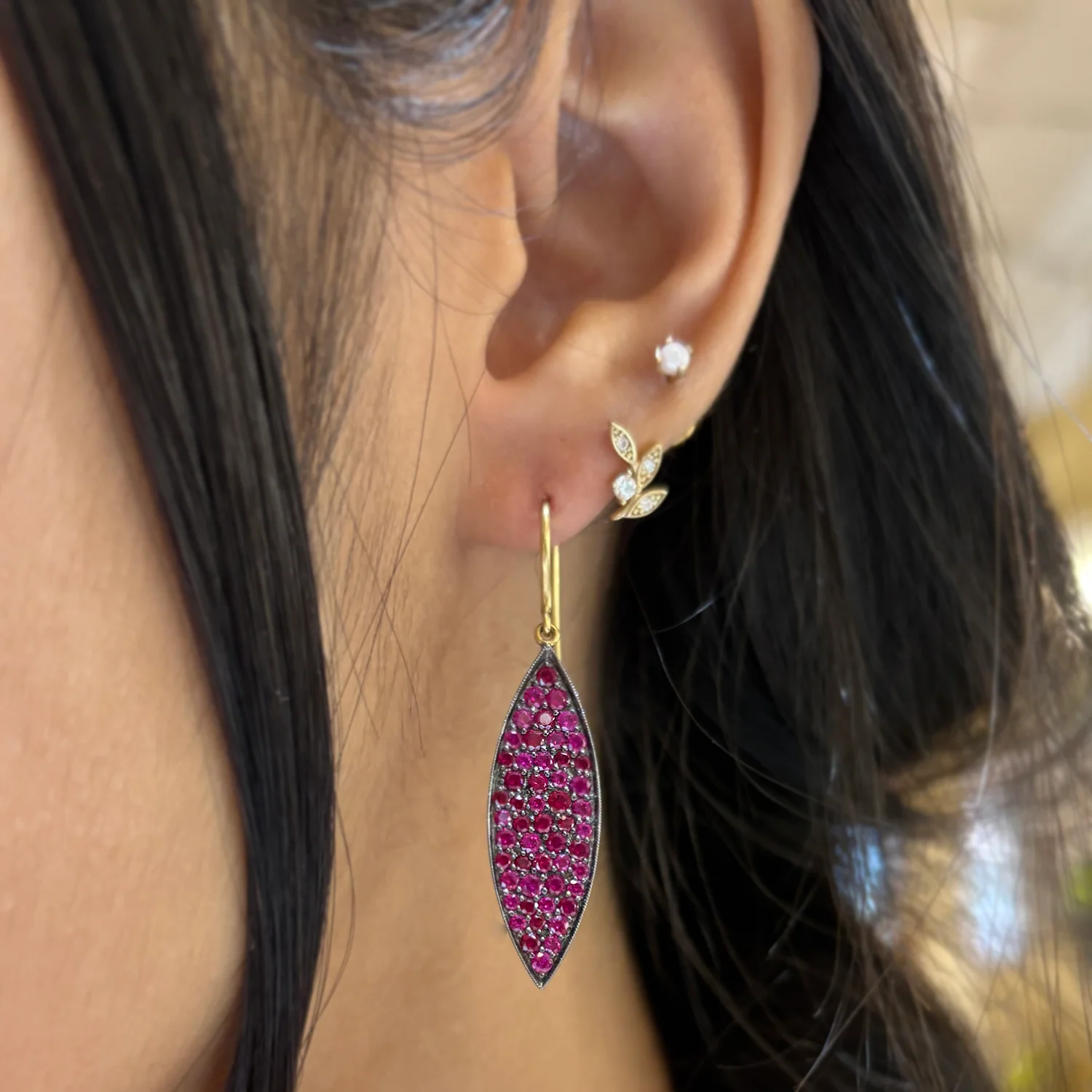 Pavé Ruby and Black Rhodium Earrings - "Ruby Disco" - Image 4