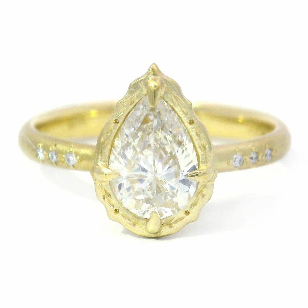 Pear Cut Diamond Ring in 18K Yellow Gold | Lotus Allure by Adel Chefridi