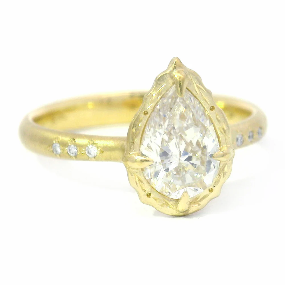 Pear Cut Diamond Ring in 18K Yellow Gold | Lotus Allure by Adel Chefridi - Image 2
