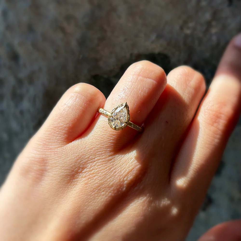Pear Cut Diamond Ring in 18K Yellow Gold | Lotus Allure by Adel Chefridi - Image 5