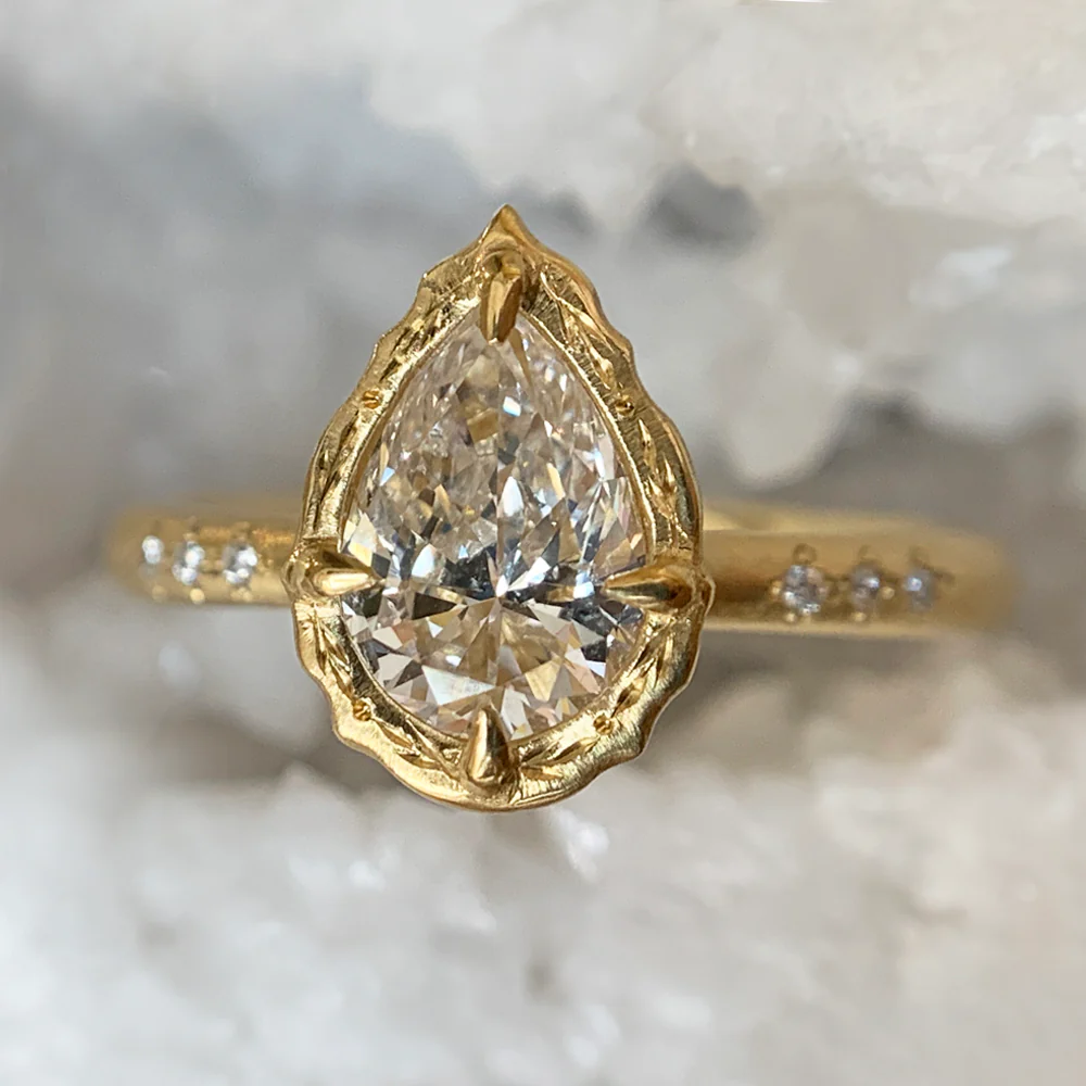 Pear Cut Diamond Ring in 18K Yellow Gold | Lotus Allure by Adel Chefridi - Image 6