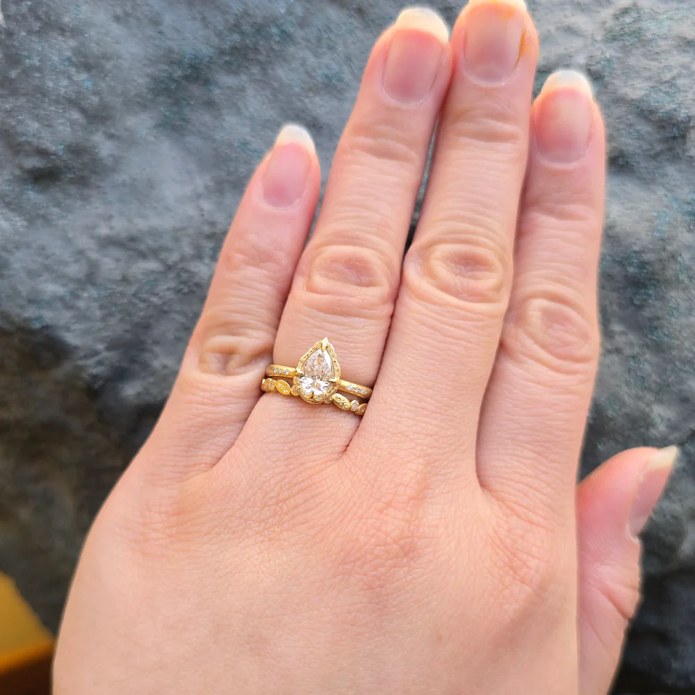 Pear Cut Diamond Ring in 18K Yellow Gold | Lotus Allure by Adel Chefridi - Image 7
