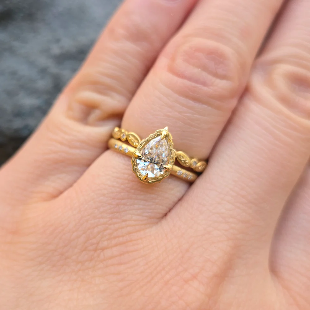 Pear Cut Diamond Ring in 18K Yellow Gold | Lotus Allure by Adel Chefridi - Image 8