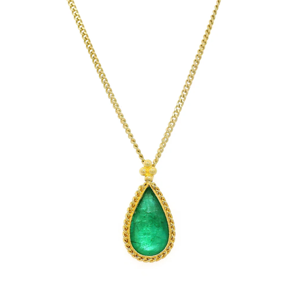 Pear-Shaped Emerald & Yellow Gold Necklace - "Forest Light" - Image 3