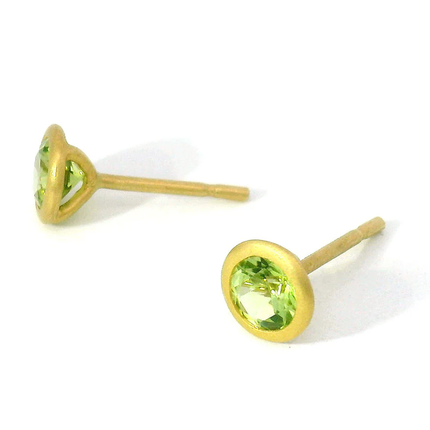 Peridot & Yellow Gold Stud Earrings - "Spring Fern" - Image 3