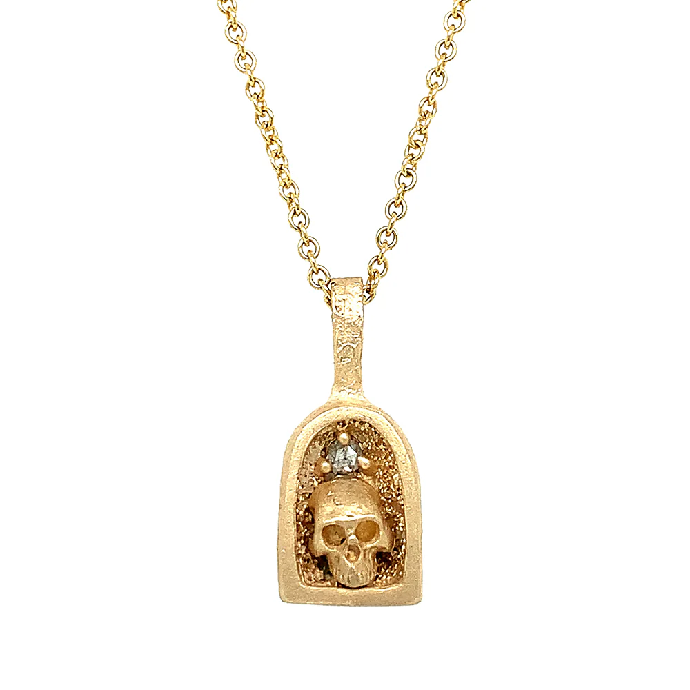 Petite Gold & Diamond Pendant - "Skull Shrine" - Image 3
