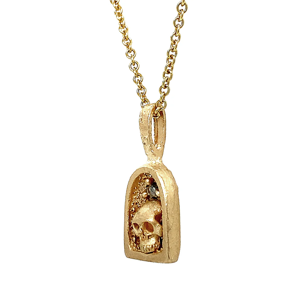 Petite Gold & Diamond Pendant - "Skull Shrine" - Image 4