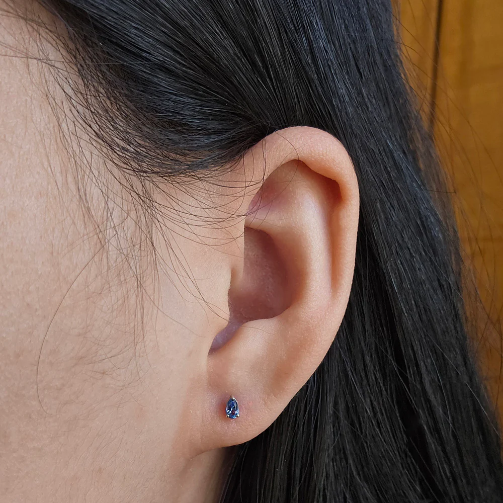 Petite Pear-Shaped Yogo Sapphire Threaded Stud Earrings - Image 2