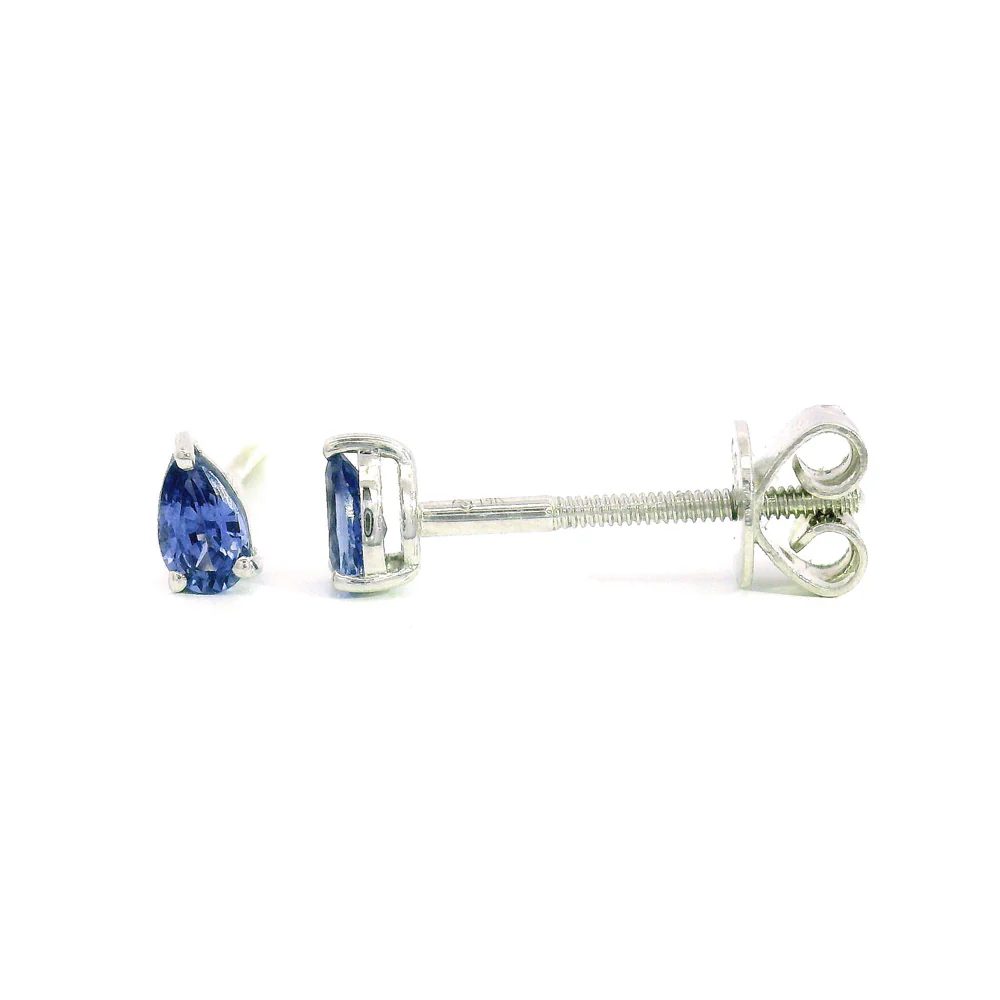 Petite Pear-Shaped Yogo Sapphire Threaded Stud Earrings - Image 3