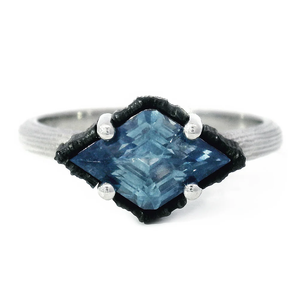Montana Sapphire, Platinum & Cobalt Ring - "Scallop"