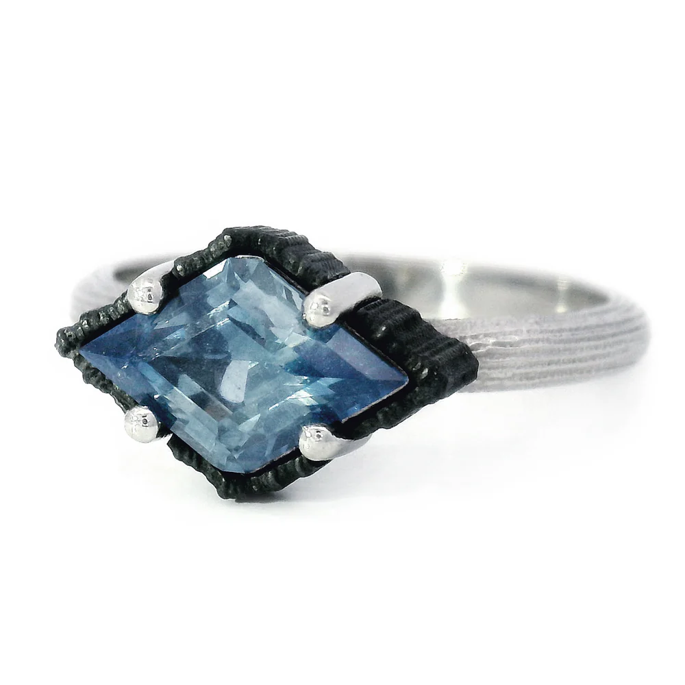 Montana Sapphire, Platinum & Cobalt Ring - "Scallop" - Image 2