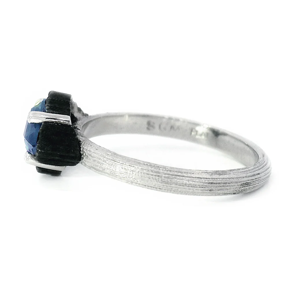 Montana Sapphire, Platinum & Cobalt Ring - "Scallop" - Image 3