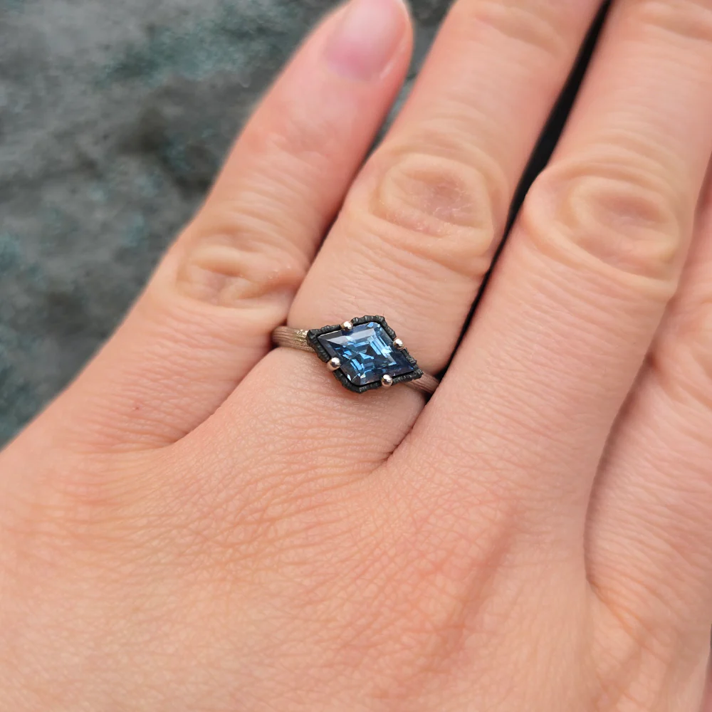Montana Sapphire, Platinum & Cobalt Ring - "Scallop" - Image 7