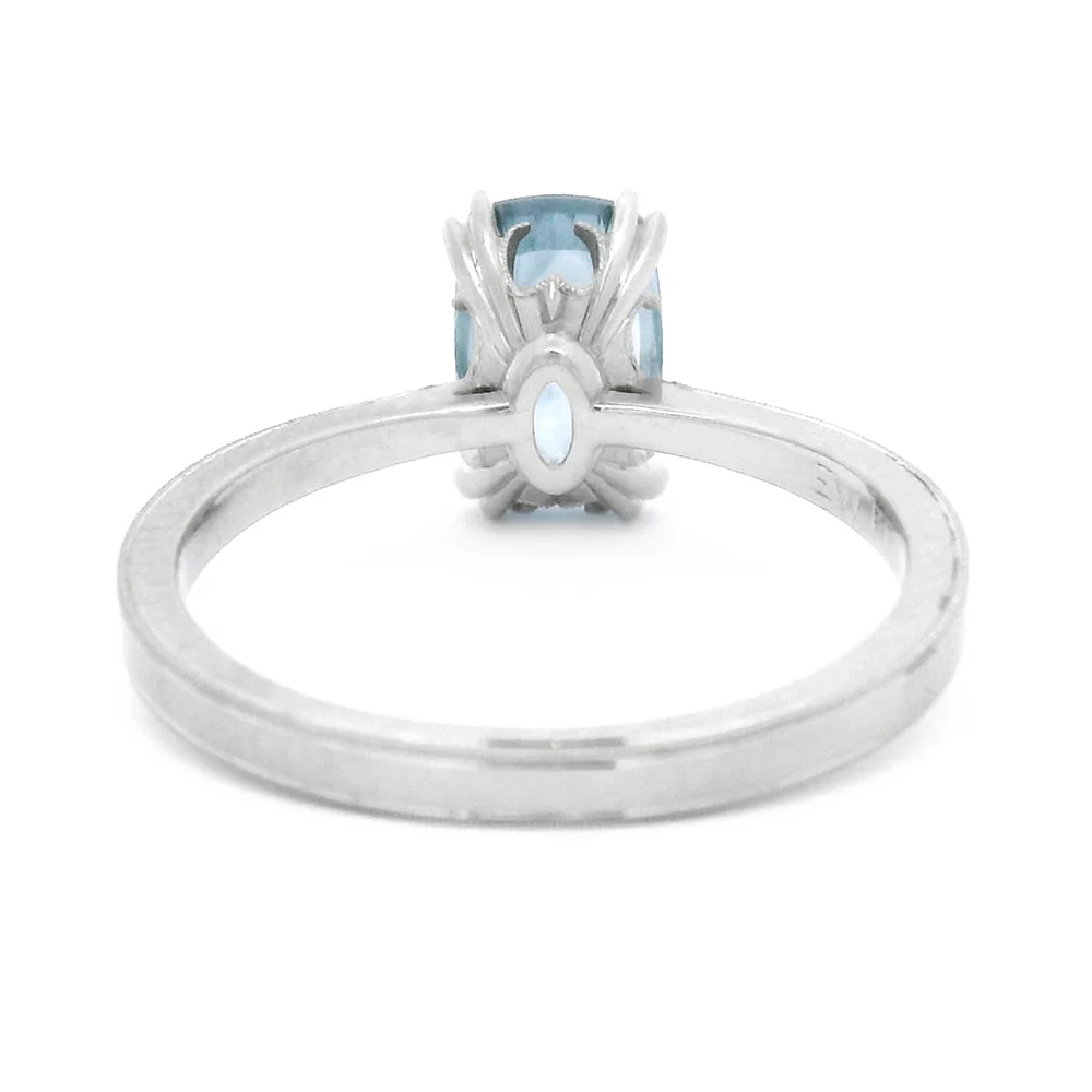 Platinum & Cushion Montana Sapphire Solitaire Ring - "Laurel Cathedral" - Image 5