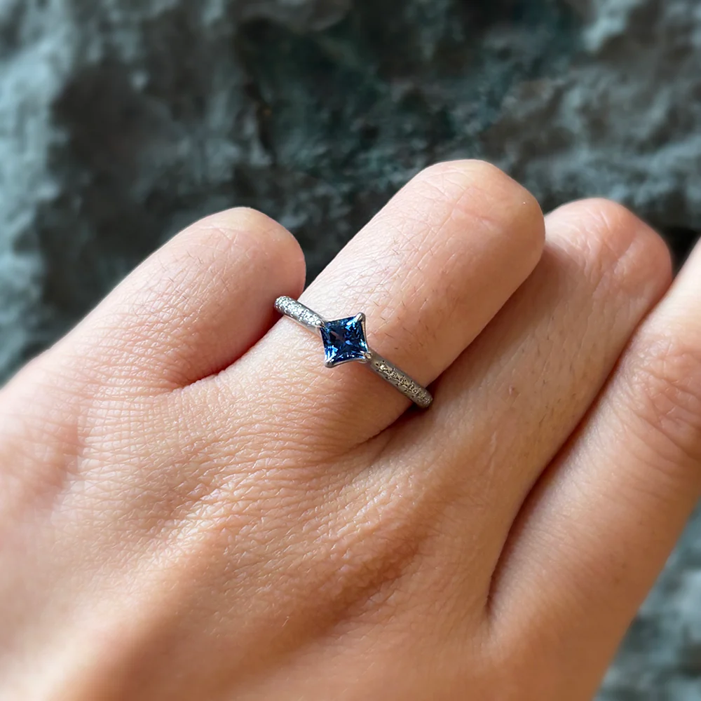 Princess-Cut Yogo Sapphire & Diamond Ring - "Winter Rosebud" - Image 5