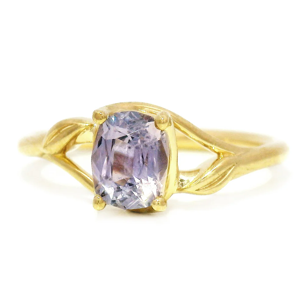 Purple Montana Sapphire & Yellow Gold Engagement Ring - "Lavender Fields" - Image 4