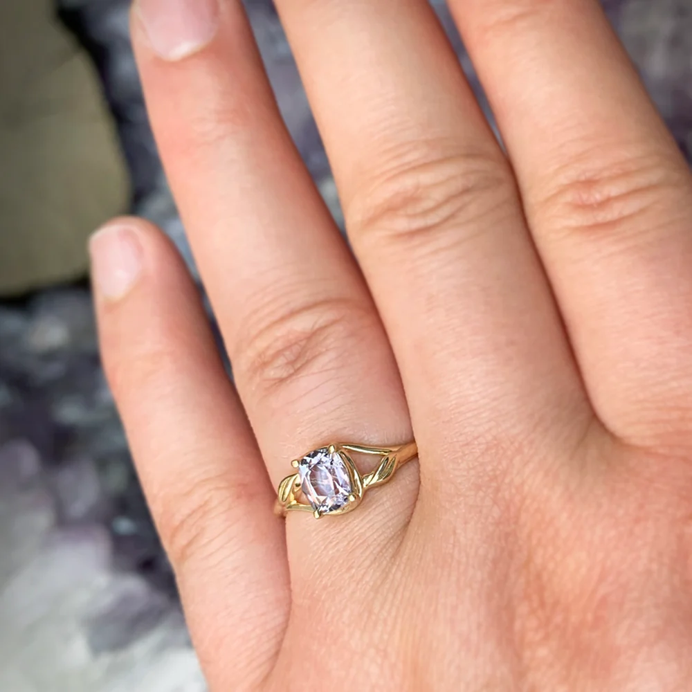 Purple Montana Sapphire & Yellow Gold Engagement Ring - "Lavender Fields" - Image 5