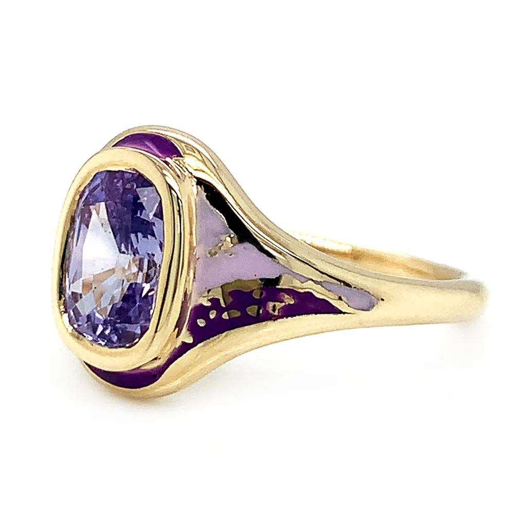 Purple Sapphire & Enamel Ring - "Purple Sgraffito Abstract" - Image 4