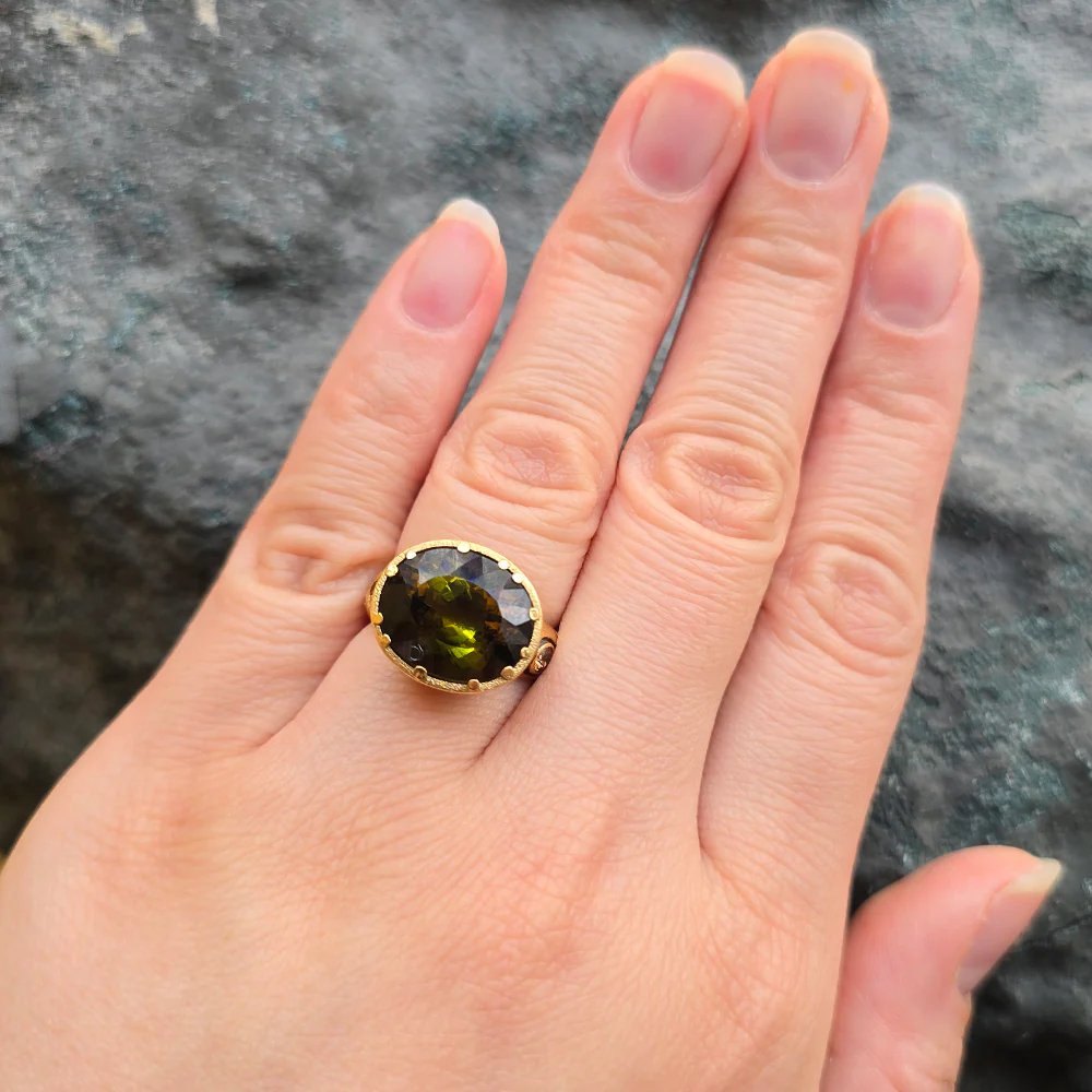 Olive-Brown Tourmaline & Diamond Ring - "Little Windows" - Image 5