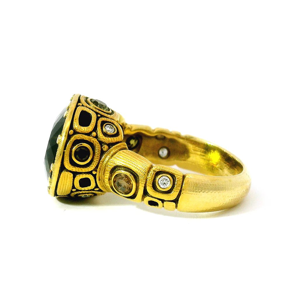 Olive-Brown Tourmaline & Diamond Ring - "Little Windows" - Image 6