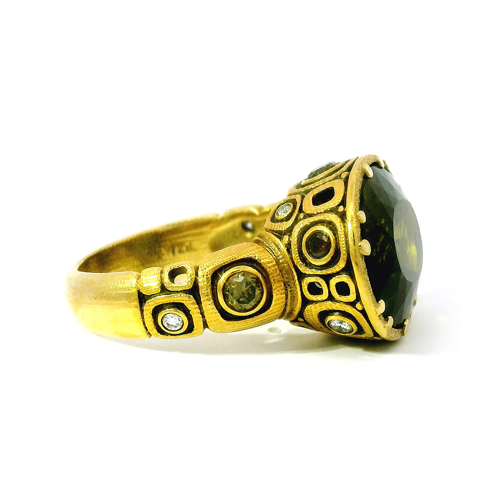 Olive-Brown Tourmaline & Diamond Ring - "Little Windows" - Image 7