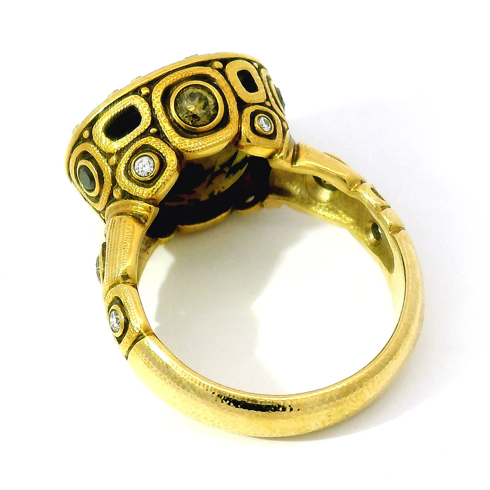 Olive-Brown Tourmaline & Diamond Ring - "Little Windows" - Image 8