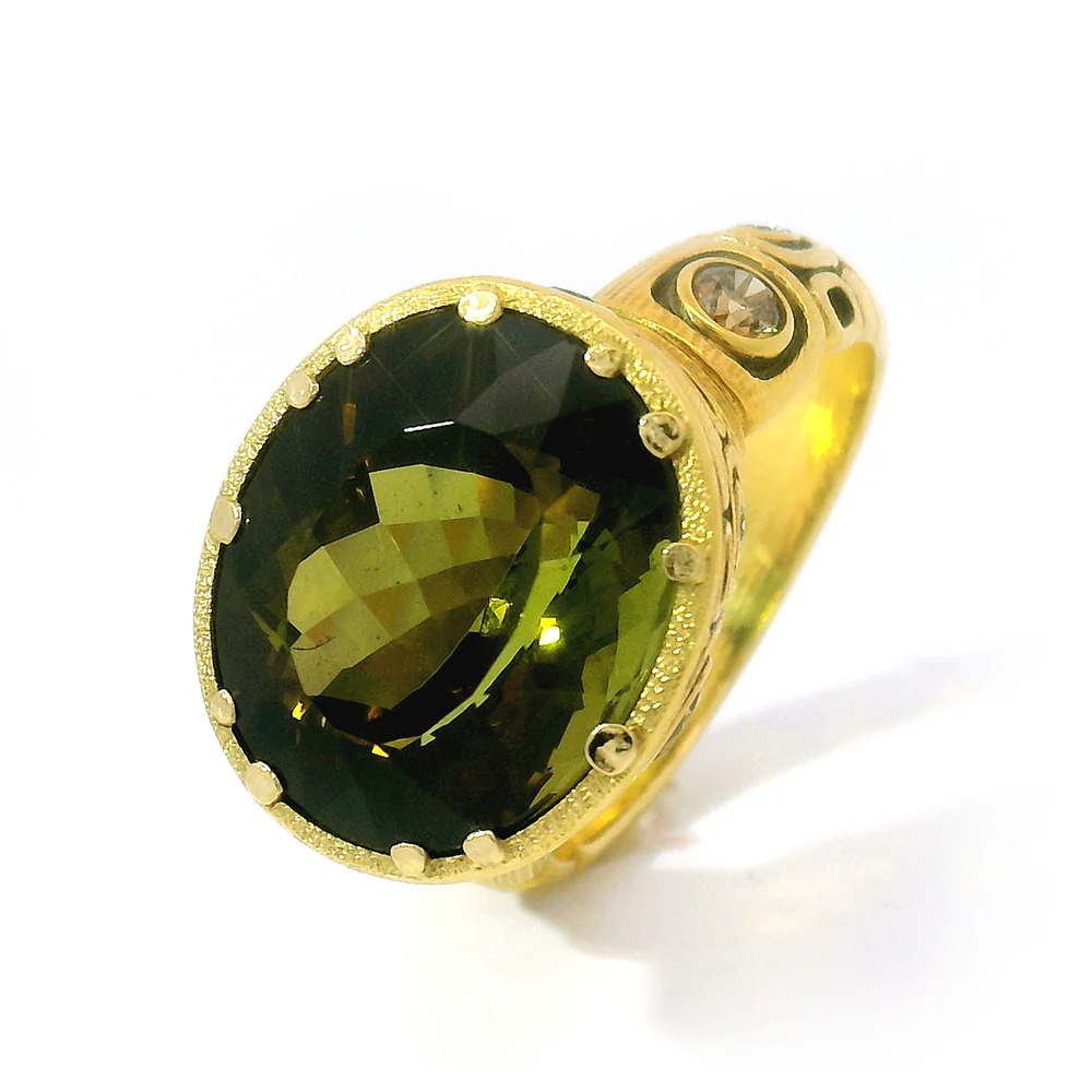 Olive-Brown Tourmaline & Diamond Ring - "Little Windows" - Image 9
