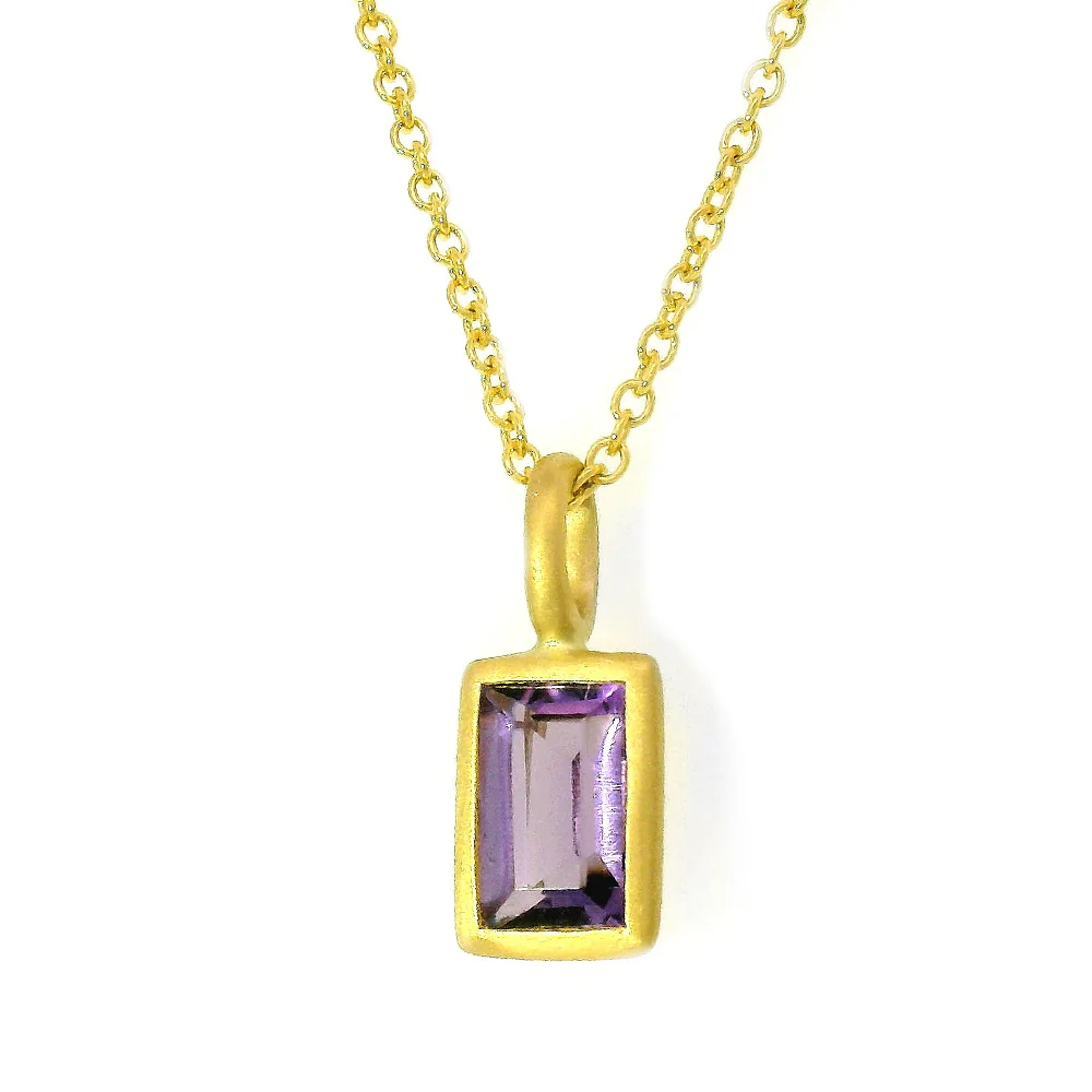 Rectangular Amethyst & Yellow Gold Pendant - "Reminisce in Violet" - Image 2