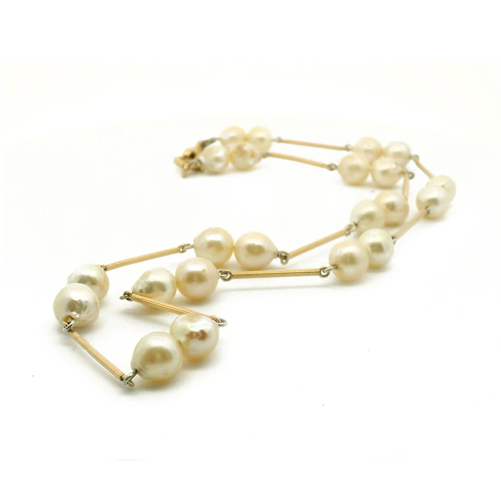 Upcycled Yellow Gold Watch Chain & Pearl Necklace - "Remix" - Image 3