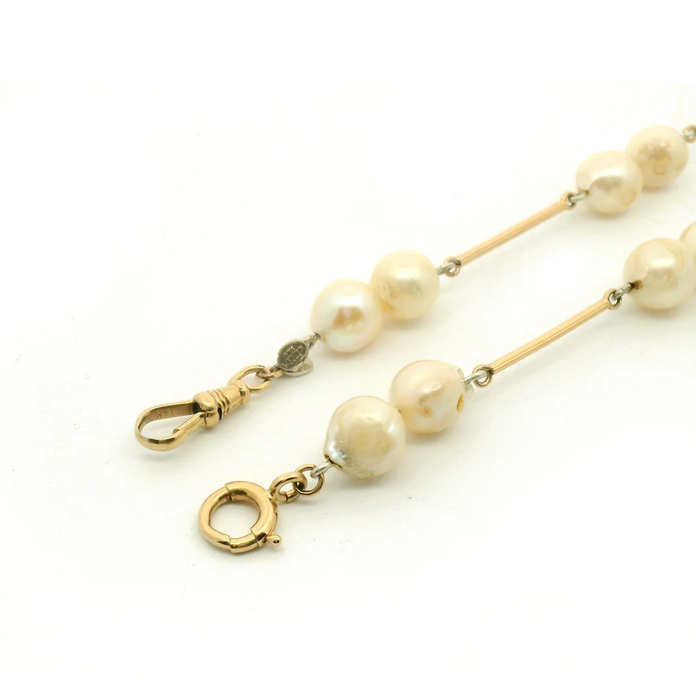Upcycled Yellow Gold Watch Chain & Pearl Necklace - "Remix" - Image 4