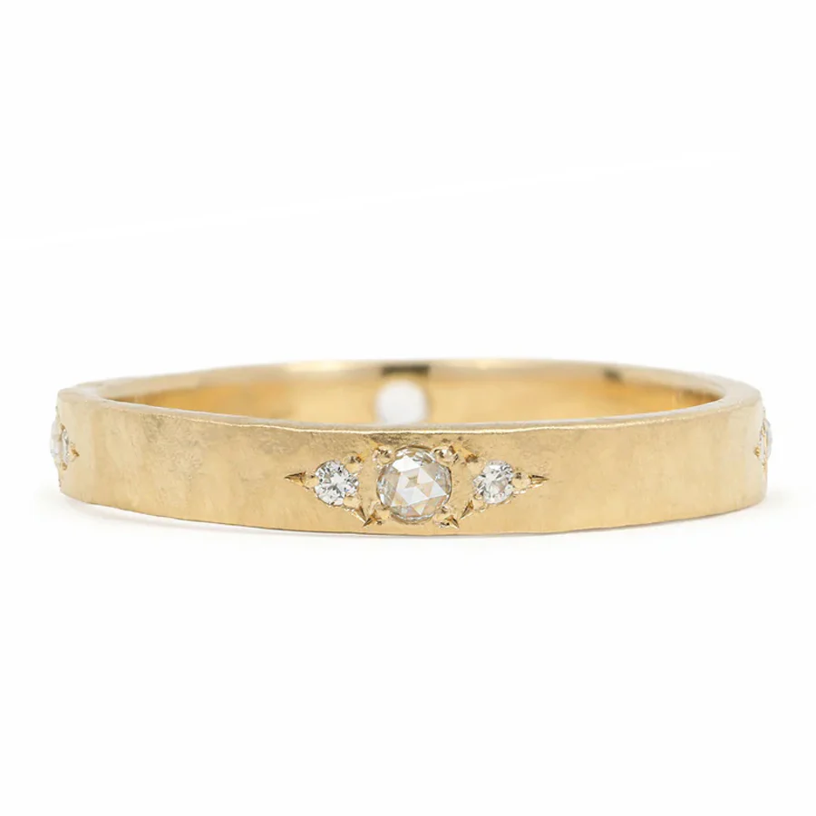 Rose Cut & Round Brilliant Diamond Band - "Hewn Love"