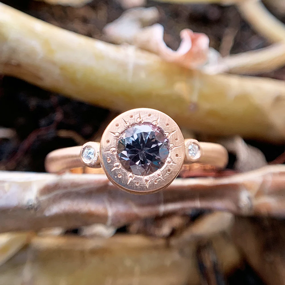 Rose Gold and Montana Sapphire Ring - "Shimmering Storm" - Image 6