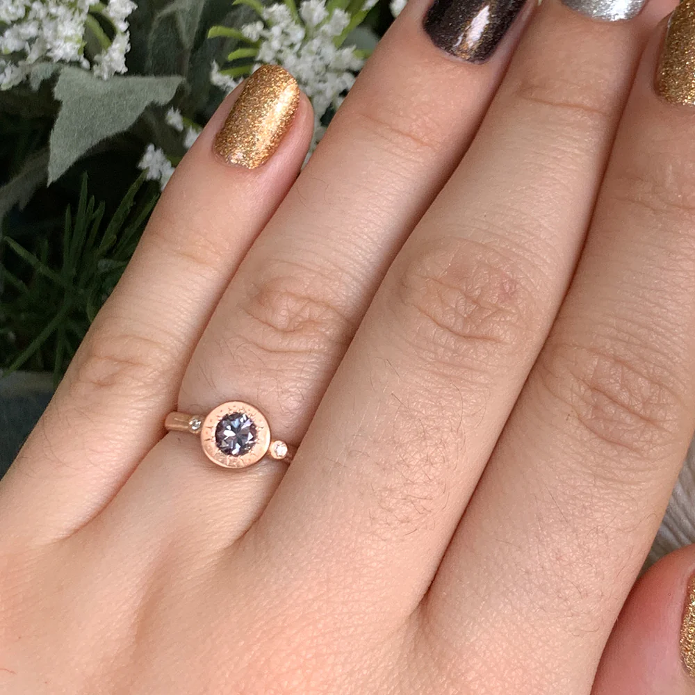 Rose Gold and Montana Sapphire Ring - "Shimmering Storm" - Image 7