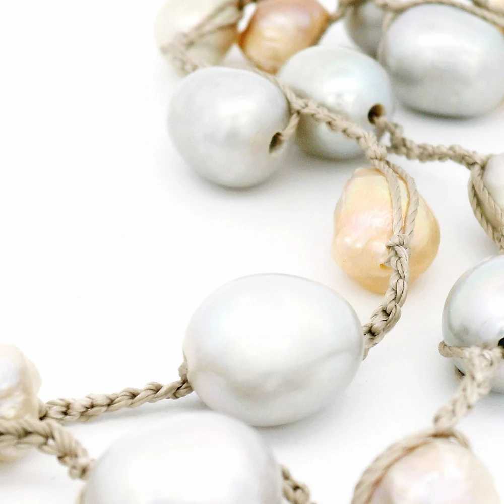 Rose Thorn & Grey Freshwater Pearl Crocheted Necklace - Image 3