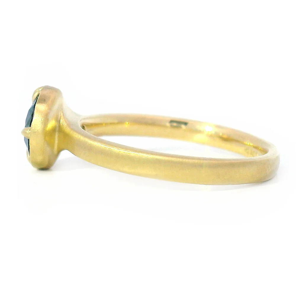 Round Deep Green-Blue Montana Sapphire Ring - "Rosebud" - Image 3