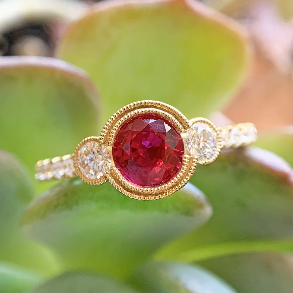 Ruby & Diamond Accented Ring - "Gilded Passion" - Image 3