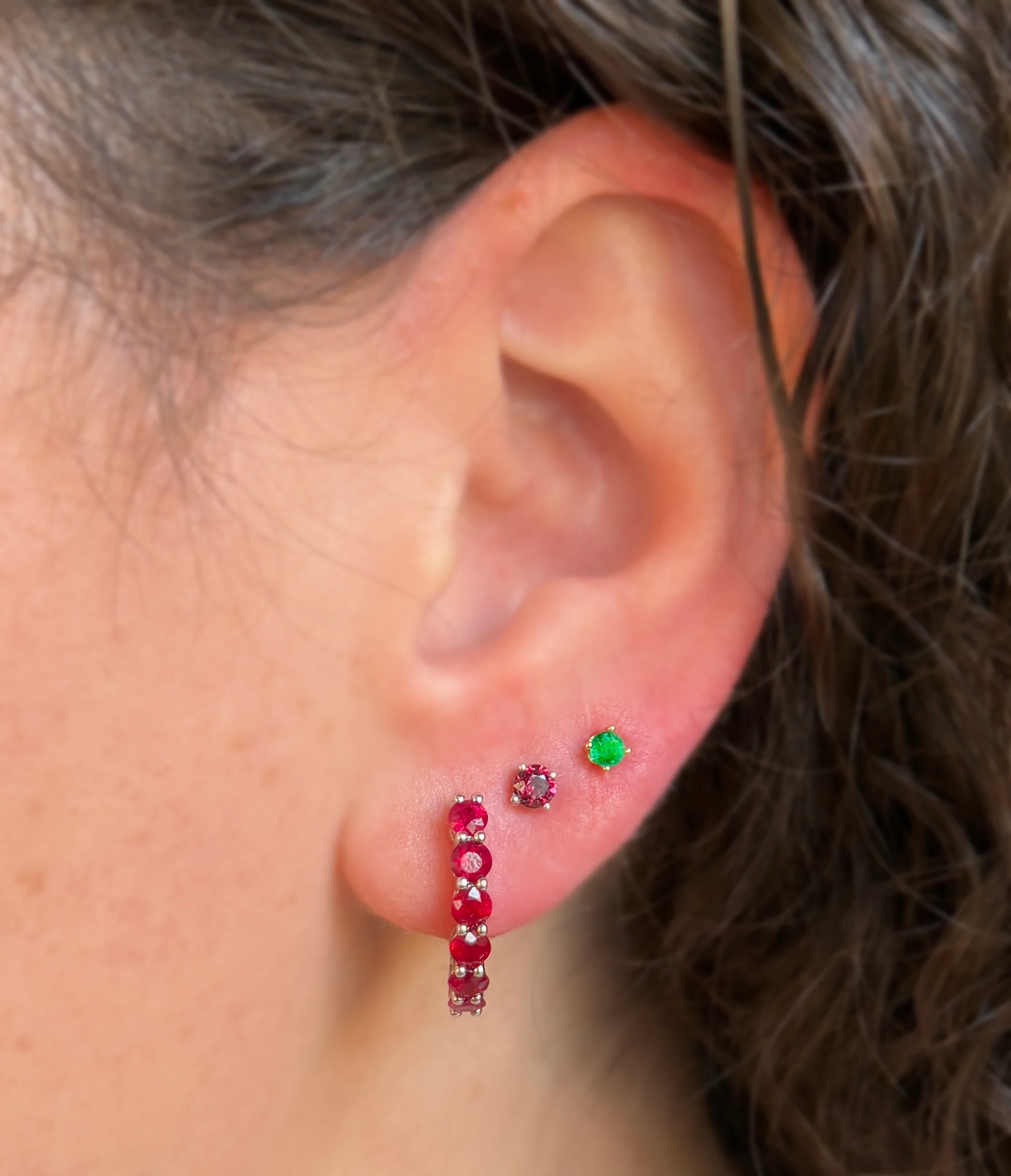 Ruby & White Gold Hoop Earrings - "Sunfire" - Image 3