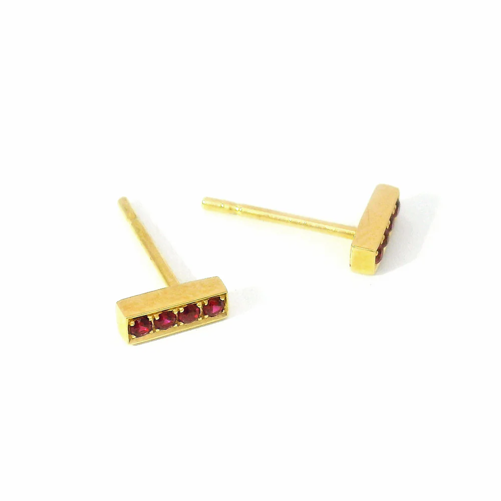 Ruby & Yellow Gold Stud Earrings - "Scarlet" - Image 3