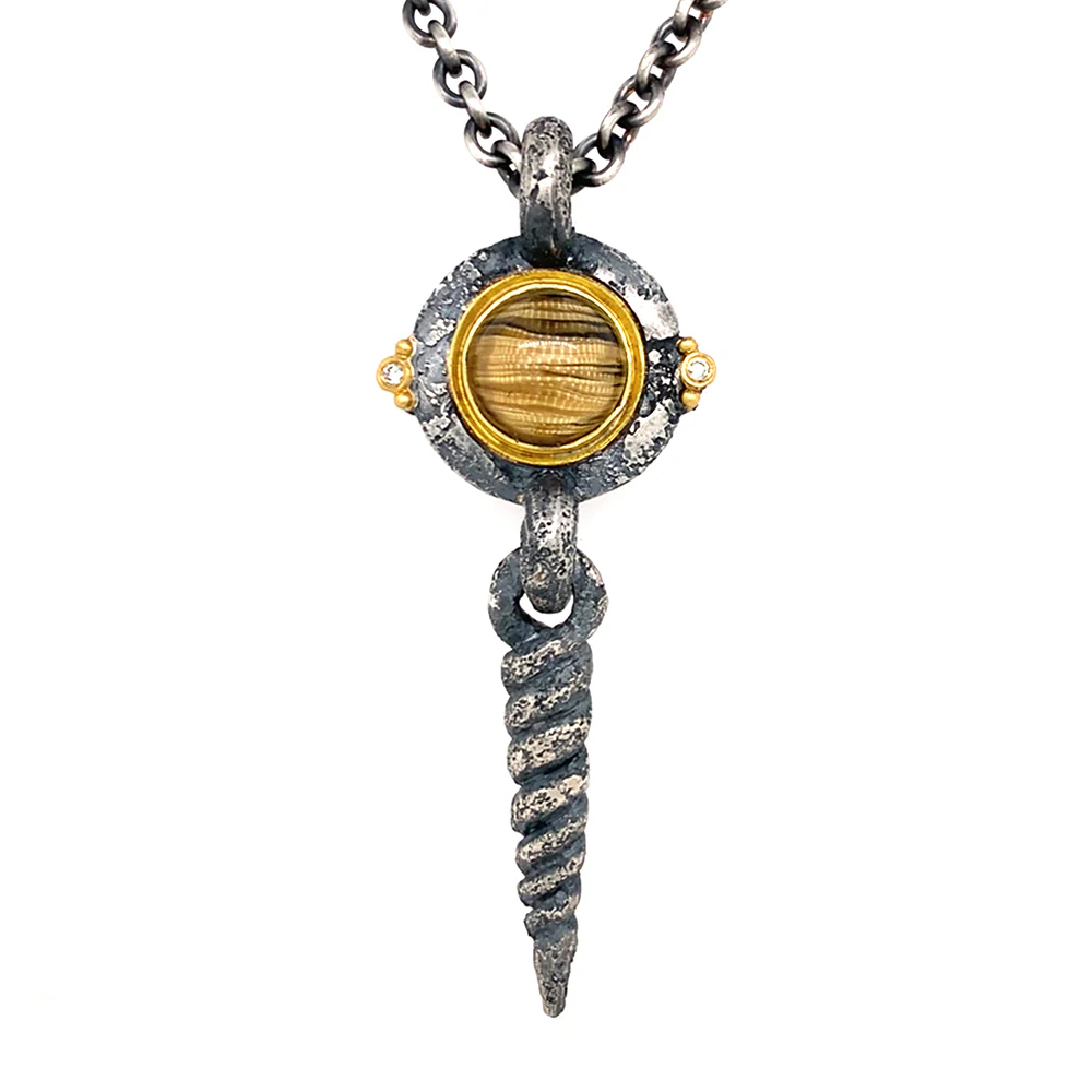 One-of-a-Kind Rutilated Quartz & Diamond Two-Tone Necklace - "Unisus" - Image 2