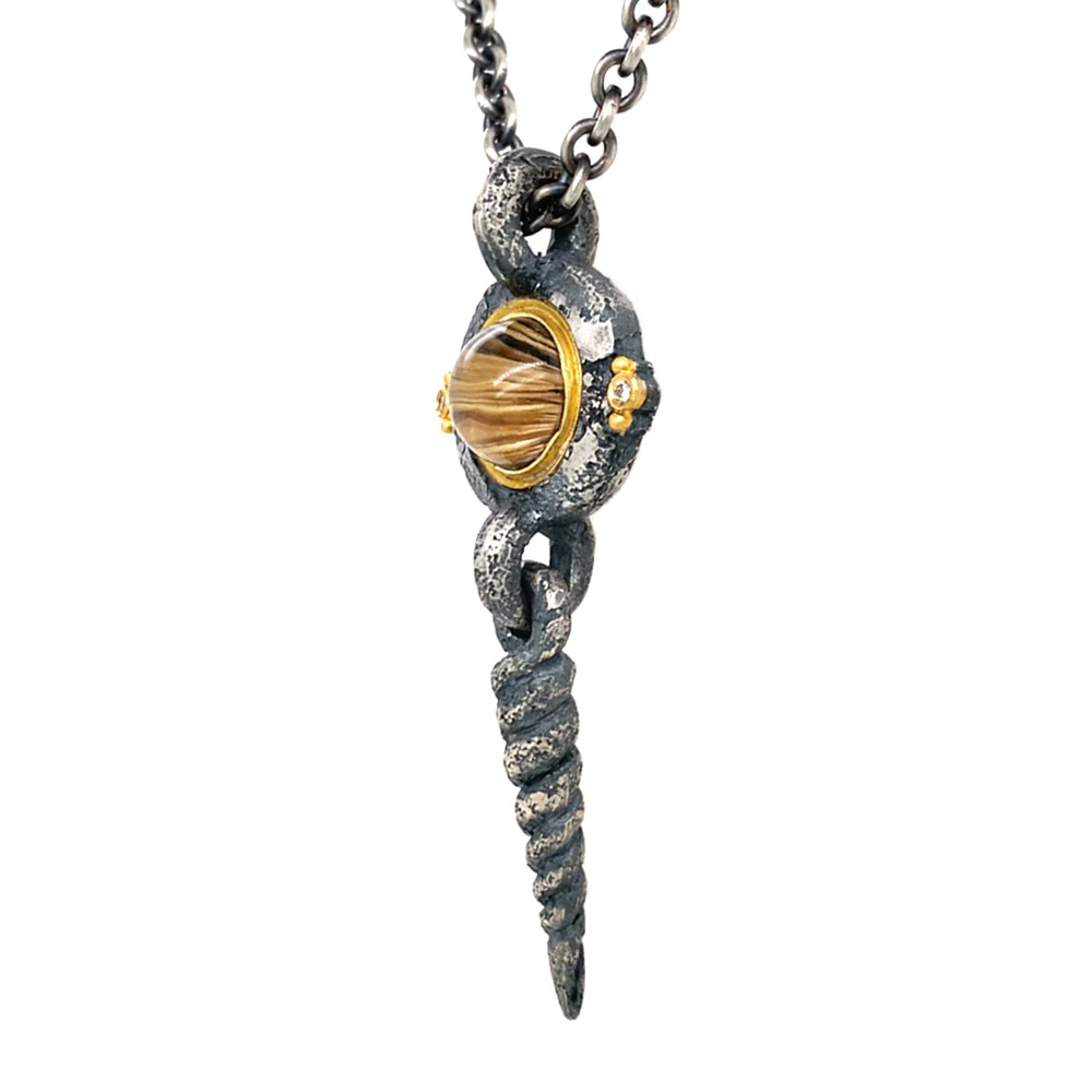 One-of-a-Kind Rutilated Quartz & Diamond Two-Tone Necklace - "Unisus" - Image 3