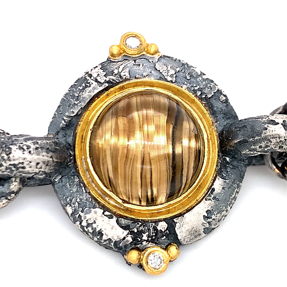 One-of-a-Kind Rutilated Quartz & Diamond Two-Tone Necklace - "Unisus" - Image 4