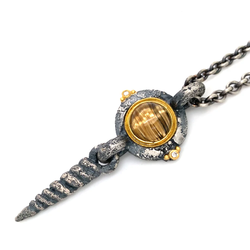One-of-a-Kind Rutilated Quartz & Diamond Two-Tone Necklace - "Unisus" - Image 5
