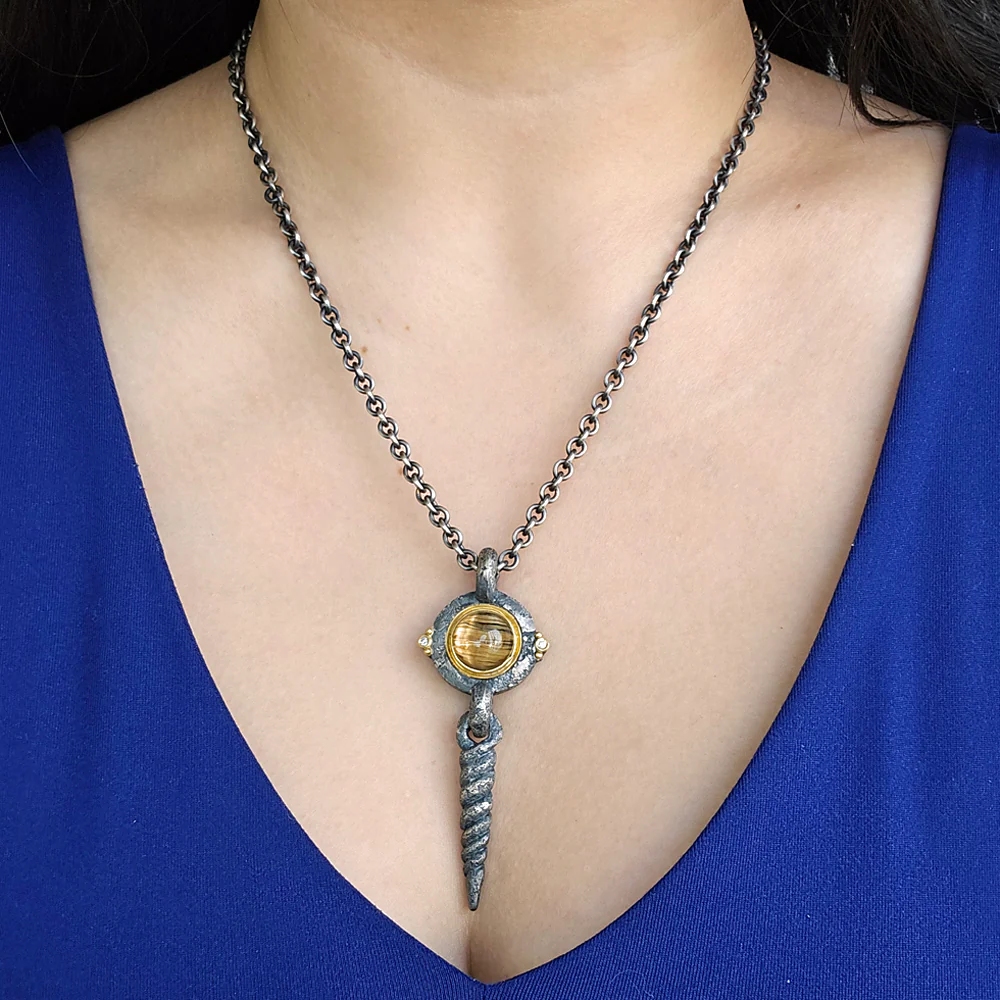 One-of-a-Kind Rutilated Quartz & Diamond Two-Tone Necklace - "Unisus" - Image 6