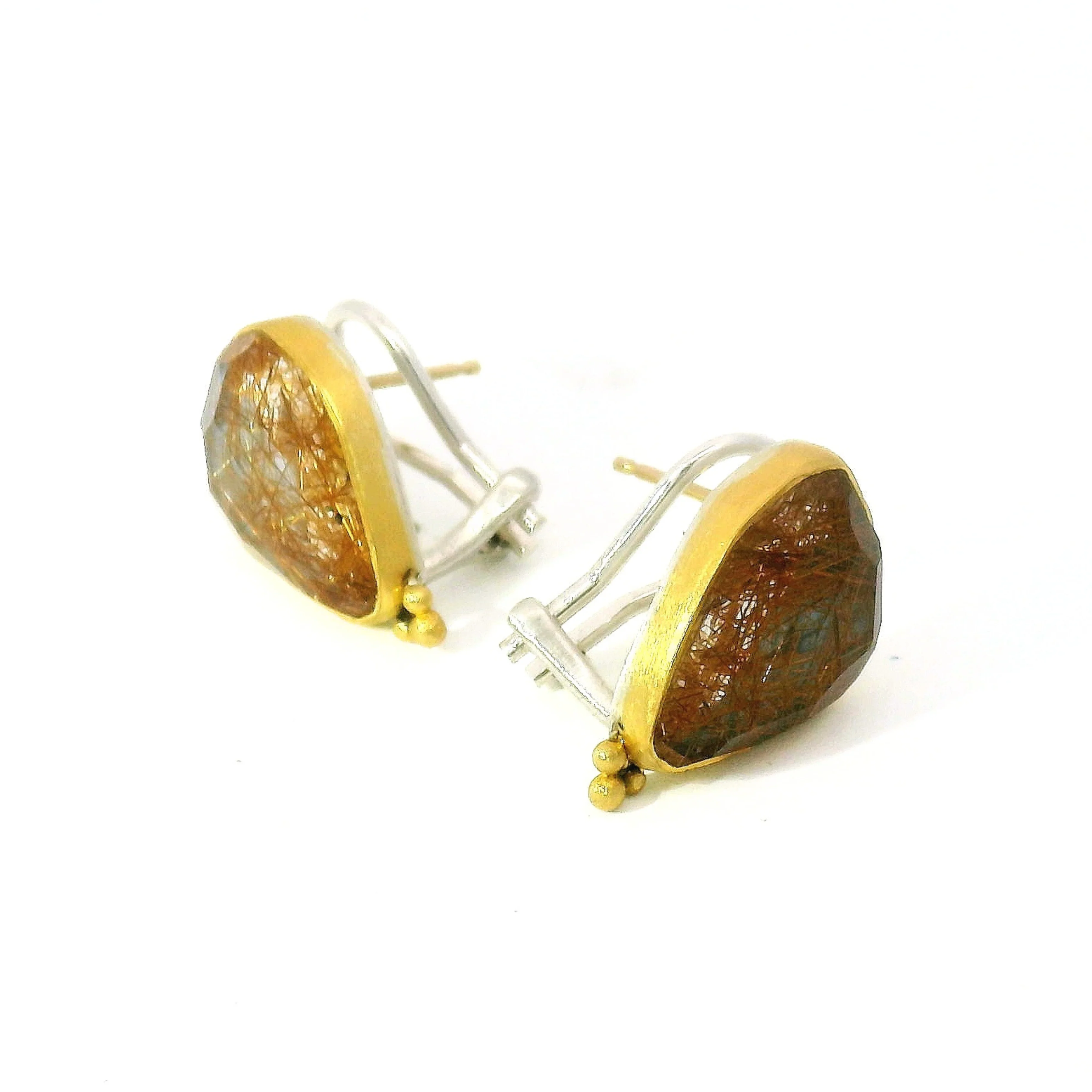 Rutilated Quartz, Sterling Silver & Gold Earrings - "Stormglass" - Image 3