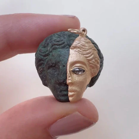 Salt & Pepper Marquise Diamond Pendant - "Goddess Face Fragment" - Image 5