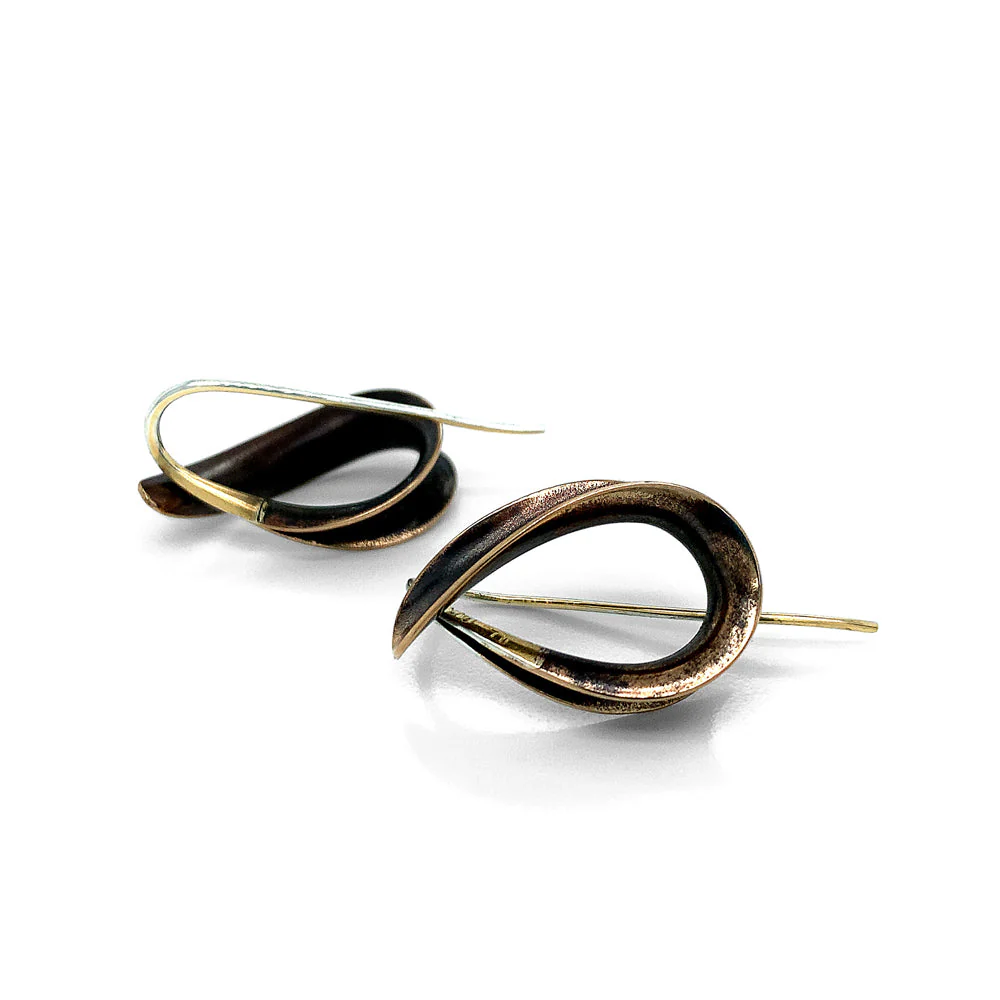 Sculptural Bronze Earrings - "Small Flame" - Image 2