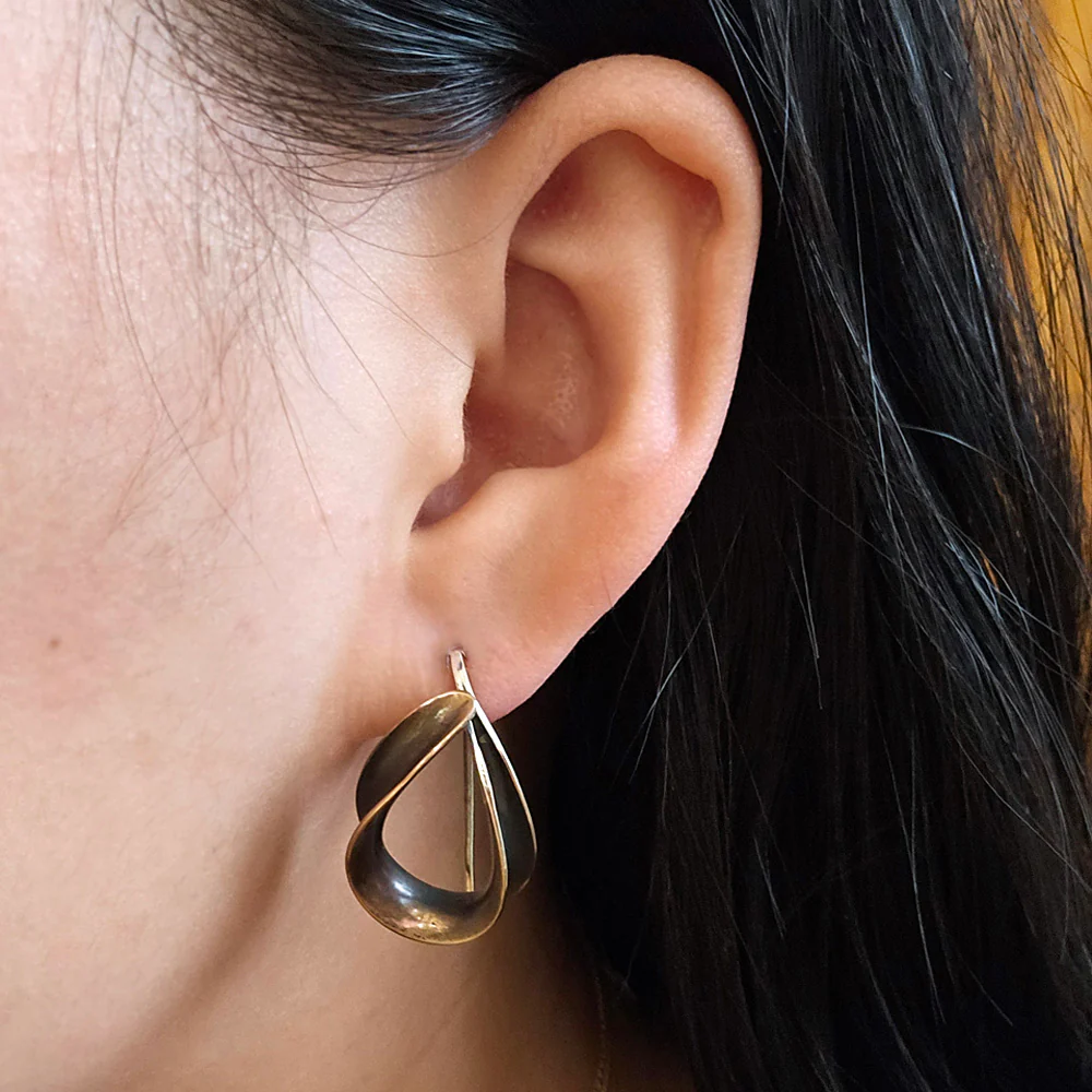 Sculptural Bronze Earrings - "Small Flame" - Image 3